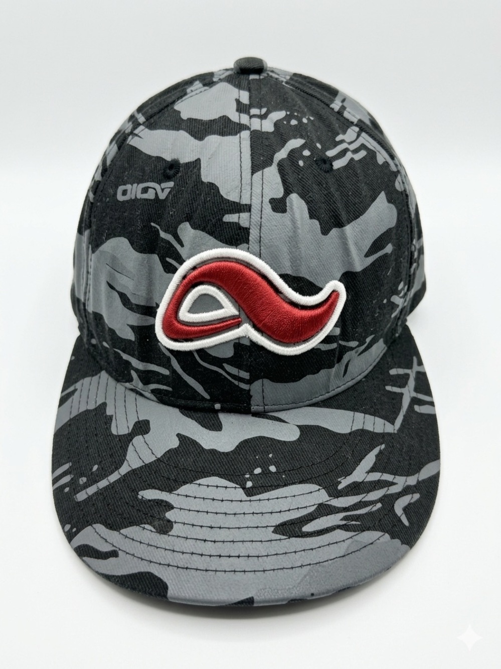 Adio Flexfit Hat Black Gray Camo Red Logo S/M Stretch Fitted Cap Skate